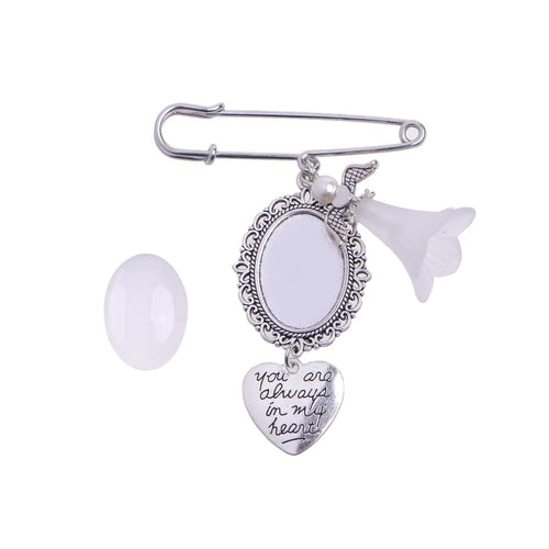 Wedding Family Bowknot Photo Gem Holder Angel Pendant Brooch Oval