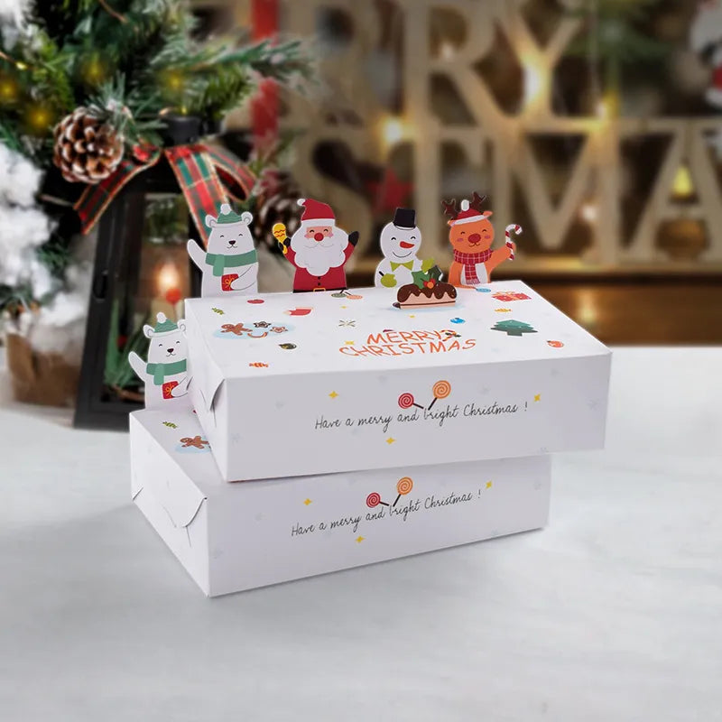 10 Pcs Cartoon Christmas Kraft Paper Candy Gift Box Kids Favor Cookie