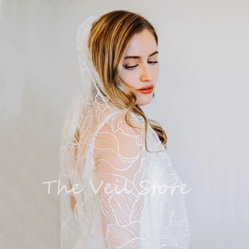 Gorgeous Off White Morning Glory Floral Bridal Veil