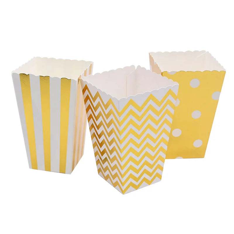 6Pcs Popcorn Box Gold Dot Wave Striped Pop Corn Candy Snack Boxes