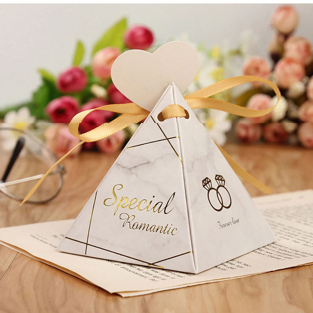 Triangular Pyramid Marble Candy Box Wedding Favors and Gifts Boxes