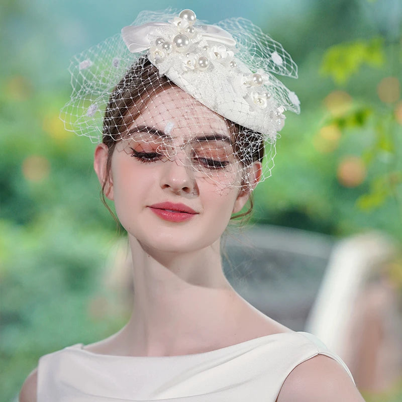 Luxury pearl bridal headwear handmade bridal headdress Fascinator