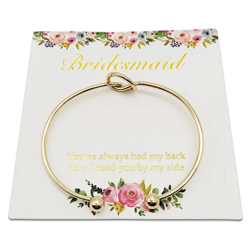 Bridesmaid Gift Tie The Knot Bracelet With Gilded Words Card Wedding