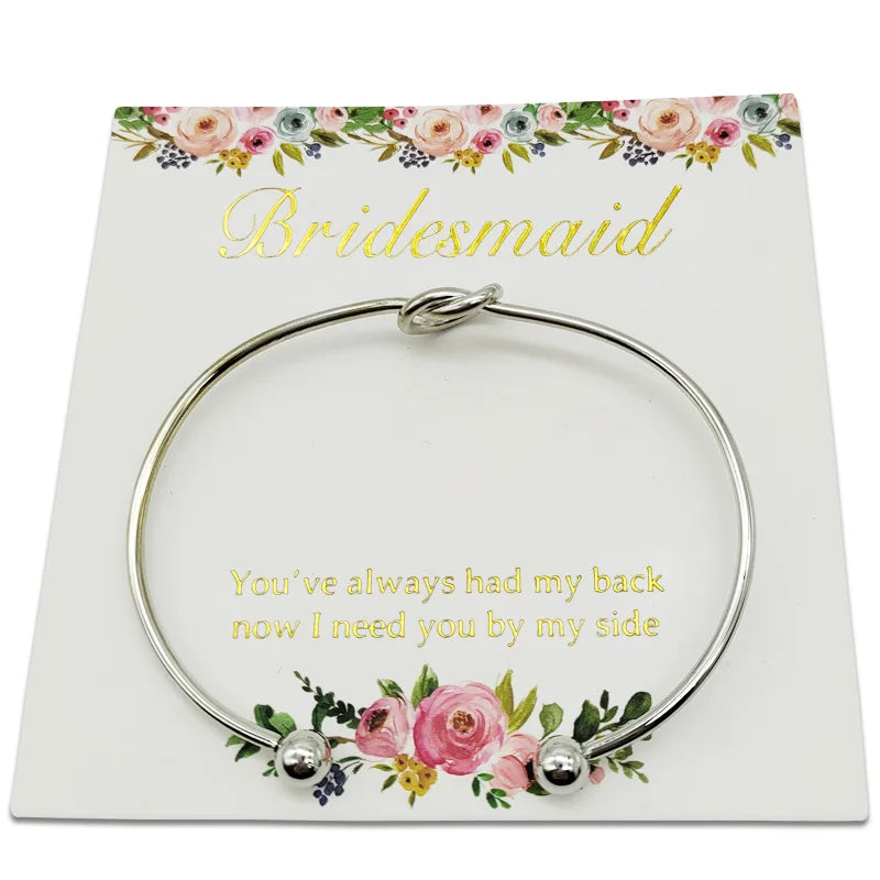 Bridesmaid Gift Tie The Knot Bracelet With Gilded Words Card Wedding