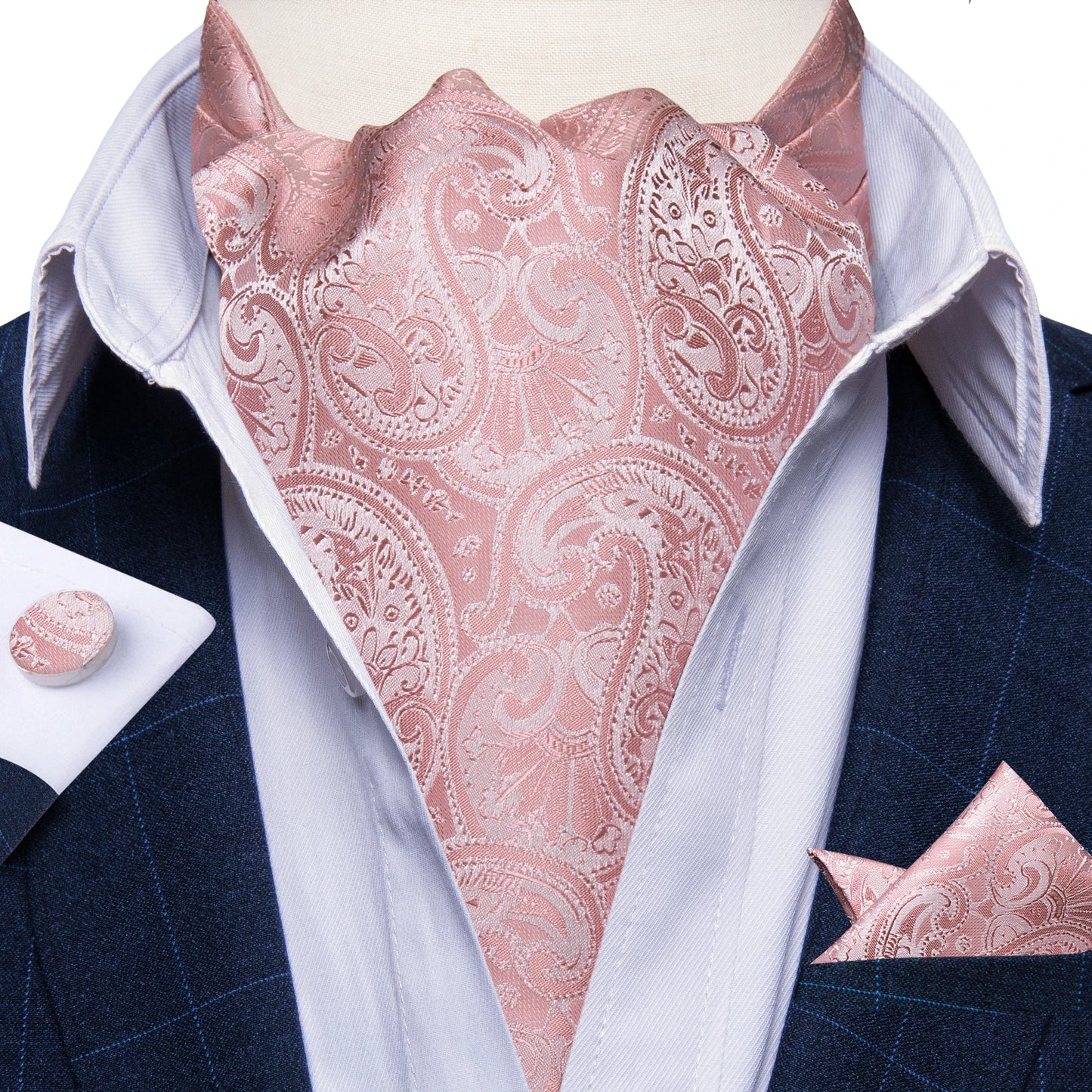 Men Luxury Ascot Tie Set Wedding Party Cravat Ties