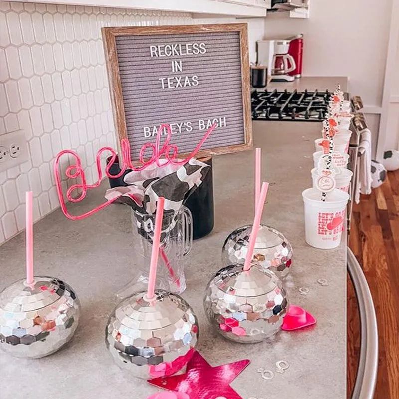 Disco Ball Cups with Straws Wedding Bridal Shower Bachelorette