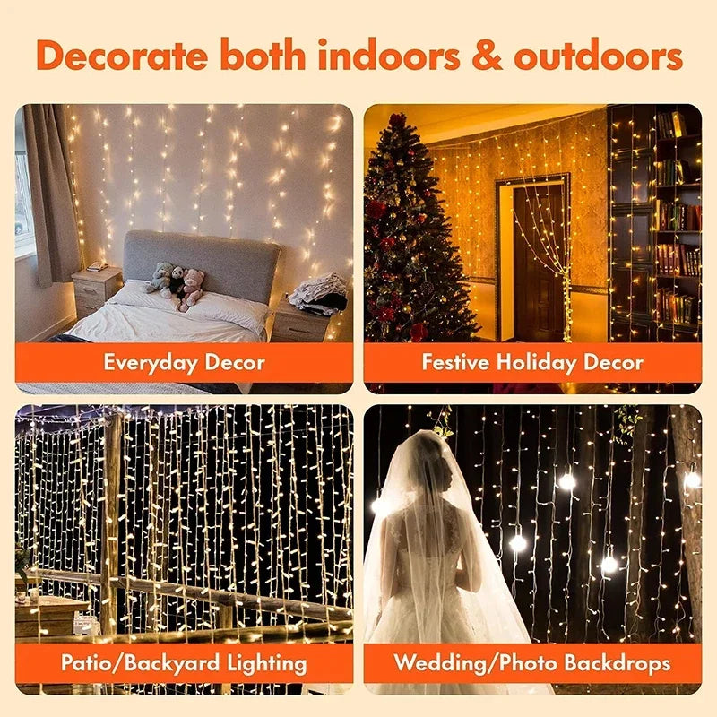 3M LED Curtain String Lights Fairy Decoration USB Wedding Garland Lamp