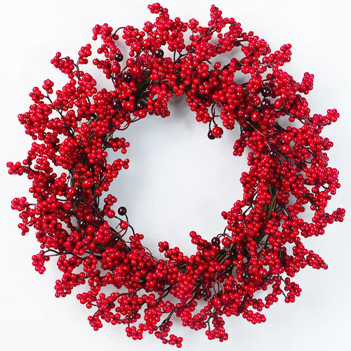 Yannew Christmas Red Berry Wreath for Front Door Outside Xmas Handmade