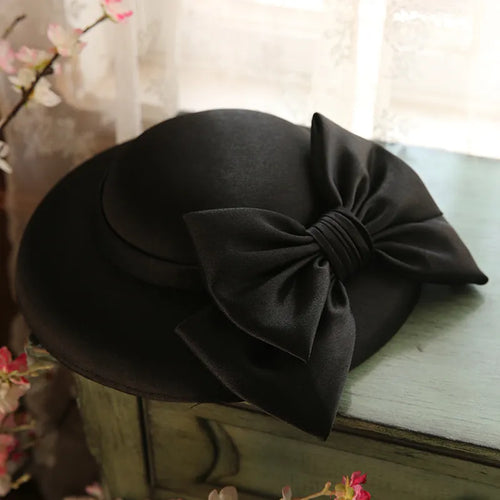 Women England Bucket Hat with Big Bow, Banquet Party Wedding Hat Wide