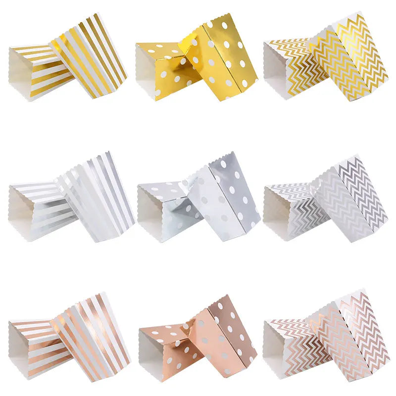 6Pcs Popcorn Box Gold Dot Wave Striped Pop Corn Candy Snack Boxes