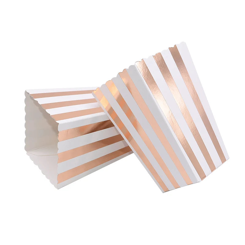 6Pcs Popcorn Box Gold Dot Wave Striped Pop Corn Candy Snack Boxes