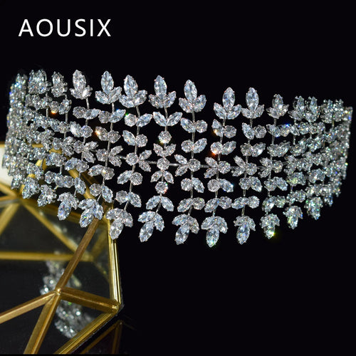 Luxury Cubic Zirconia Headbands Silver Color Bridal Crowns Elegant