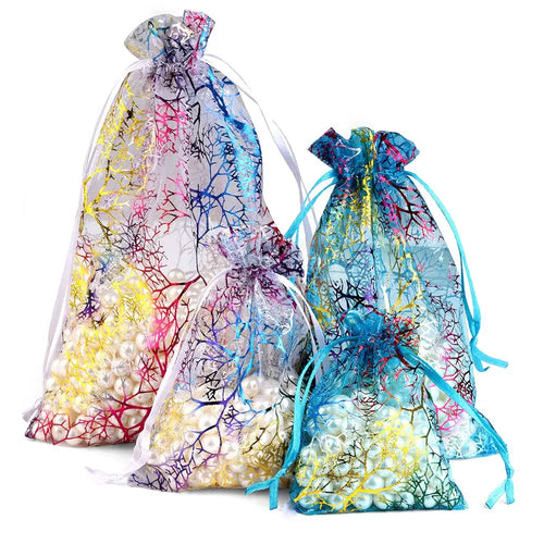 50pcs/Lot Drawable Colorful Tree Organza Favor Bags