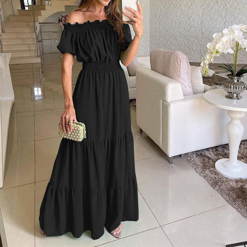 Summer Loose Long Dress Women Casual Elegant Ruffle Halter Sleeveless