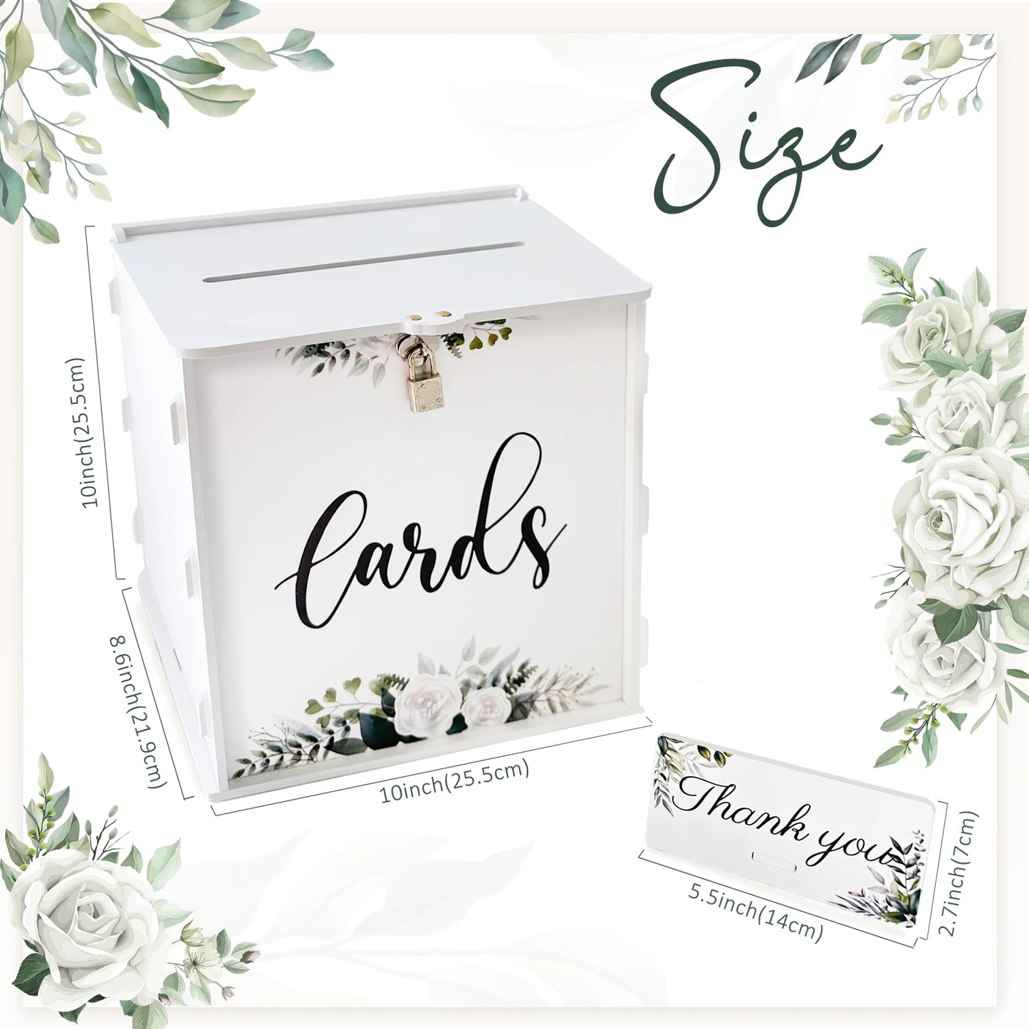 OurWarm White Wedding Card Box with Lock PVC Gift Card Box for Wedding