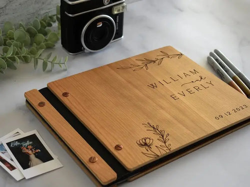 Wooden Wedding Guest Book - Personalized Laser Engraved