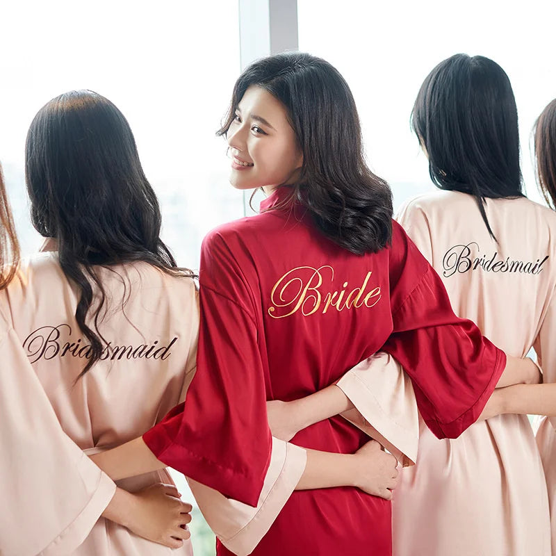 Wedding Bride Bridesmaid Robes Dressing Gown Sexy Women Bathrobe Night