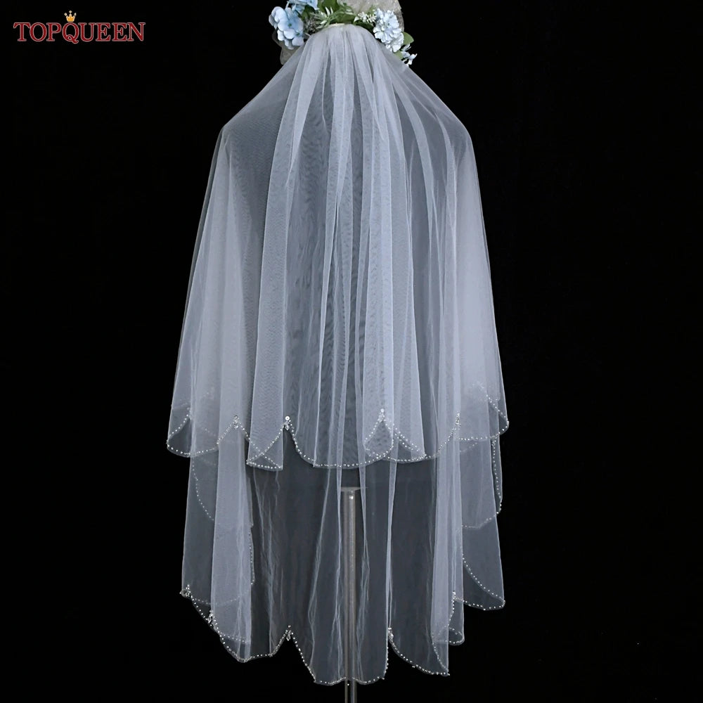 TOPQUEEN Bridal Veil Wedding for Bride White Double Layer Veil Bride