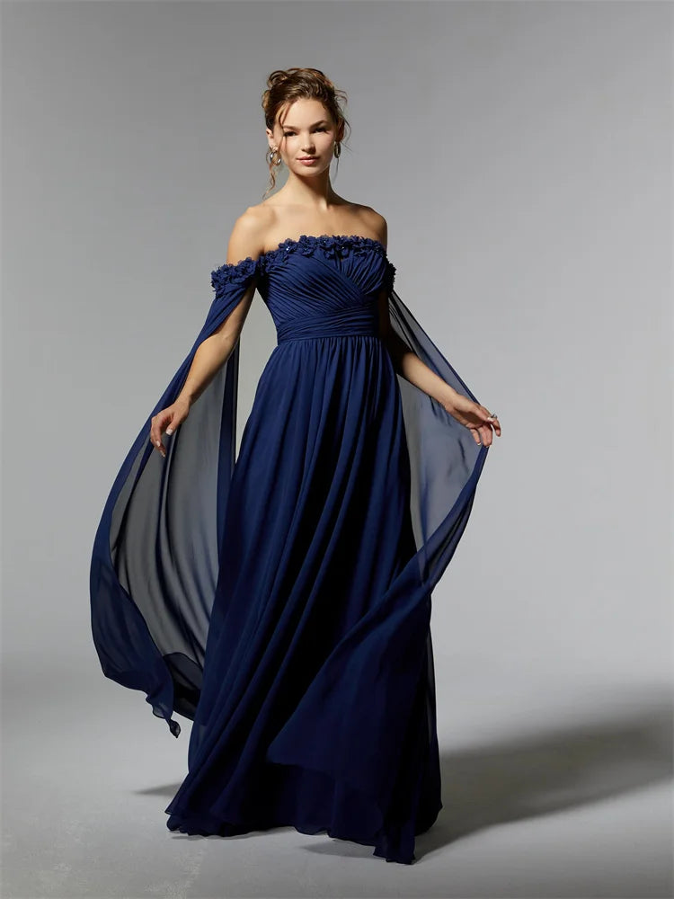 Off The Shoulder A-Line Chiffon Mother Of The Bride Dress