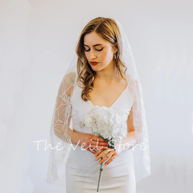 Gorgeous Off White Morning Glory Floral Bridal Veil