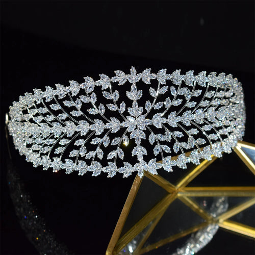 Luxury Cubic Zirconia Headbands Silver Color Bridal Crowns Elegant