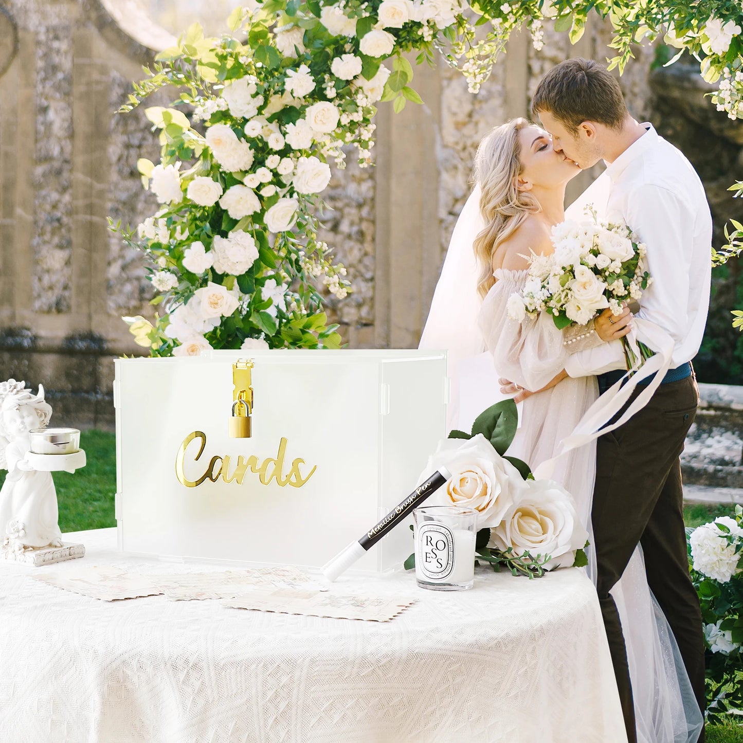 Frosted Acrylic Wedding Card Box with Lock