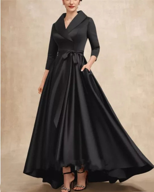 Elegant Long Satin Black Dress