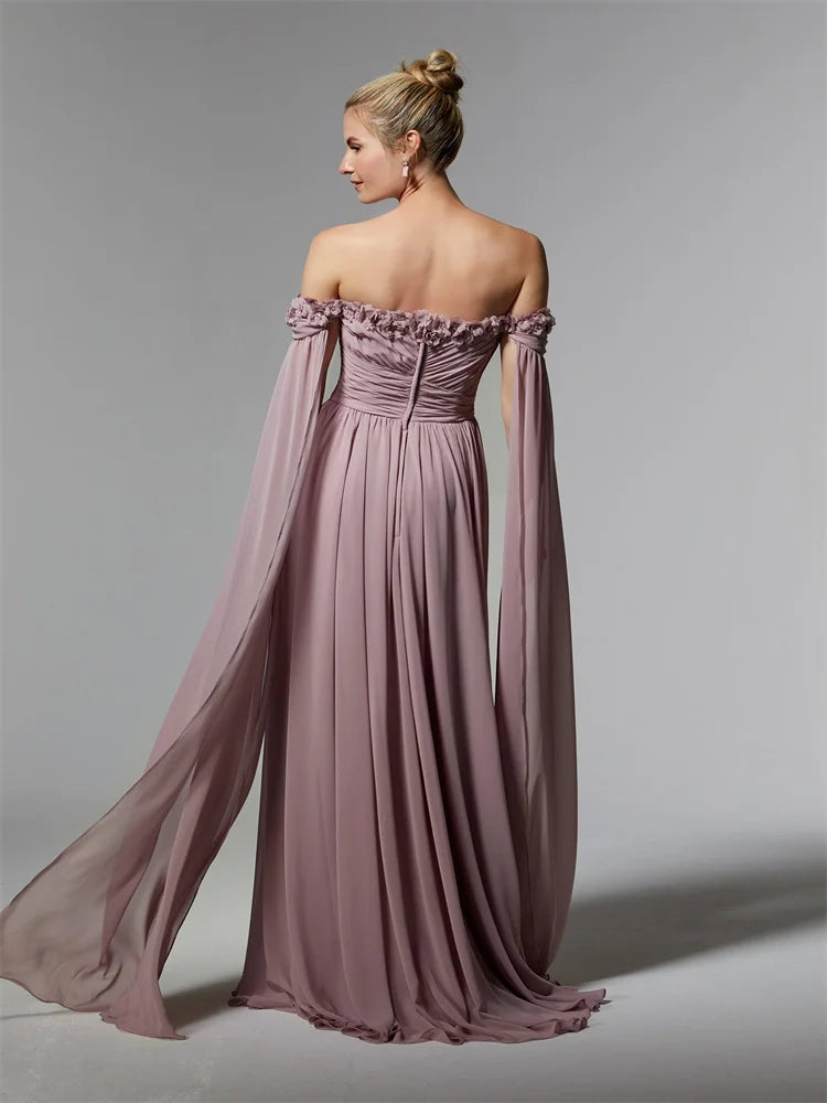 Off The Shoulder A-Line Chiffon Mother Of The Bride Dress