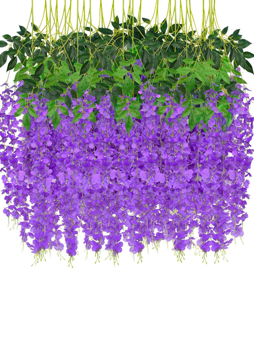 12pcs Artificial Flowers Hanging Wisteria Faux Flowers Garland Silk