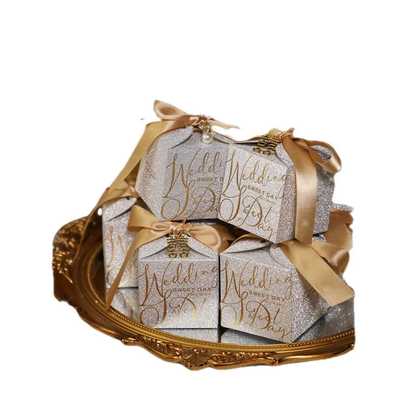 New Wedding Candy Box With Pearl Ribbon Bow High-End Gift Chocolate