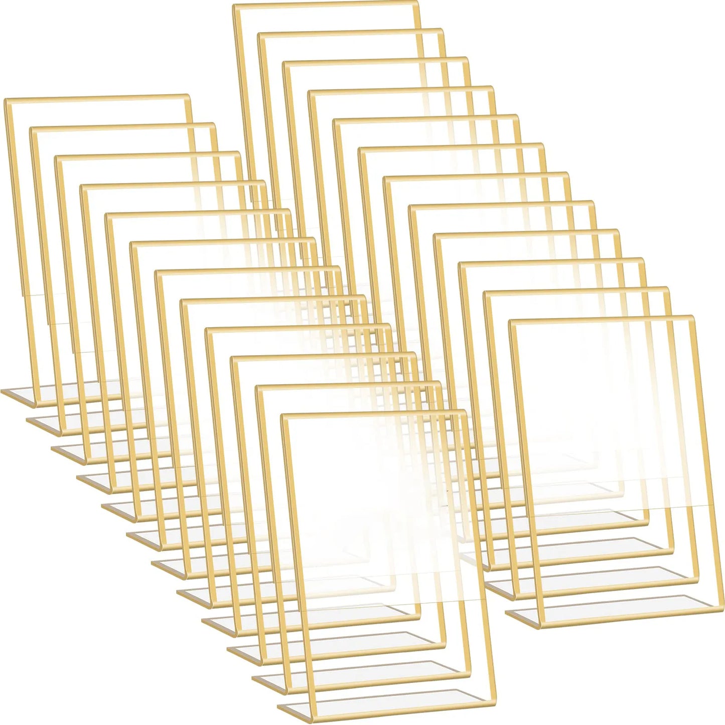 Gold Borders Acrylic Sign Holder Picture Frame Display Stand Clear