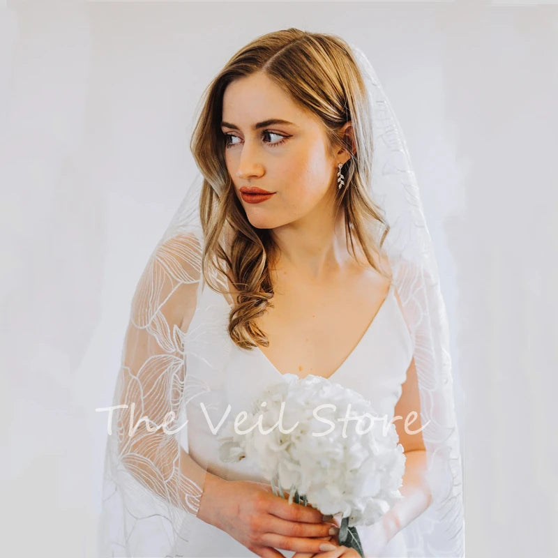 Gorgeous Off White Morning Glory Floral Bridal Veil