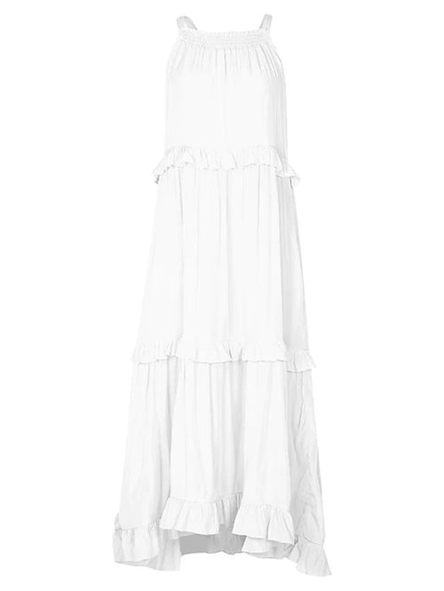 Summer Loose Long Dress Women Casual Elegant Ruffle Halter Sleeveless