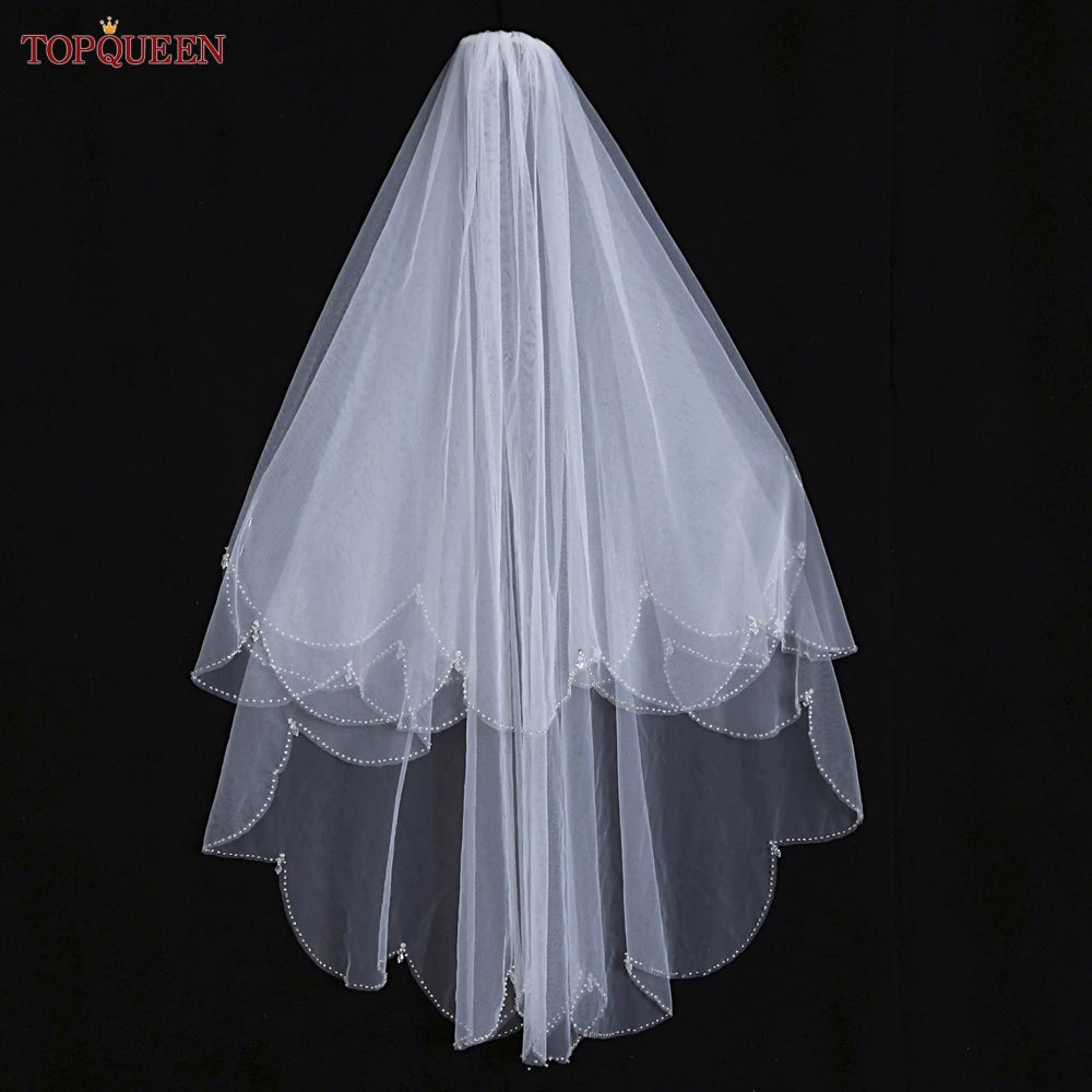 TOPQUEEN Bridal Veil Wedding for Bride White Double Layer Veil Bride