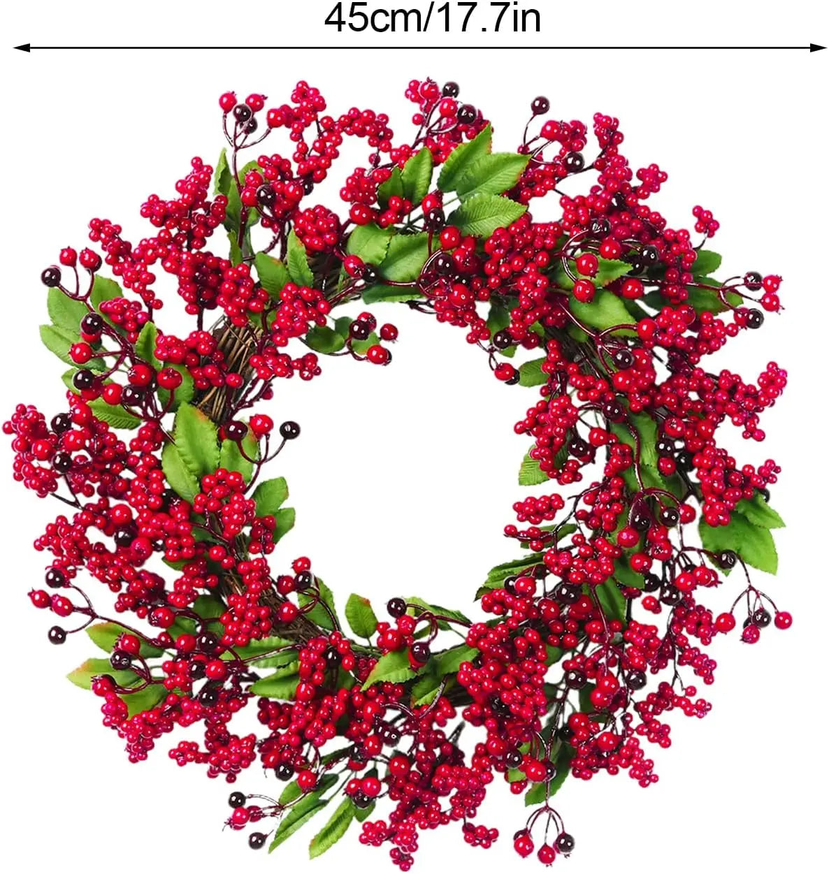 Yannew Christmas Red Berry Wreath for Front Door Outside Xmas Handmade