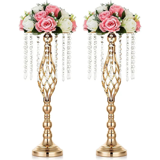 49/53cm Tall Crystal Candle Flower Holder Centerpiece with Beads