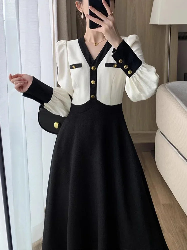 Elegant Dress for Women Long Sleeve Streetwear French Style Dress Slim