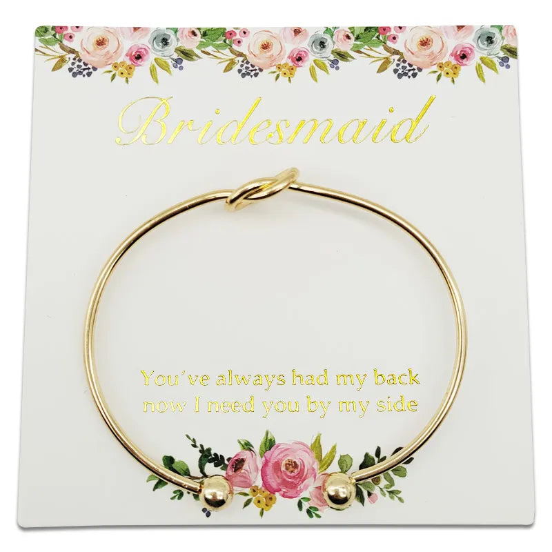 Bridesmaid Gift Tie The Knot Bracelet With Gilded Words Card Wedding