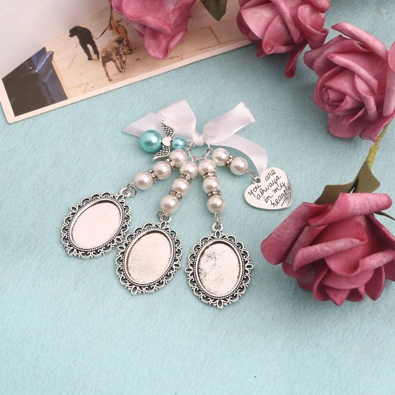 Wedding Family Bowknot Photo Gem Holder Angel Pendant Brooch Oval