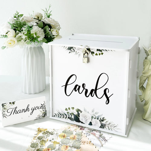 OurWarm White Wedding Card Box with Lock PVC Gift Card Box for Wedding