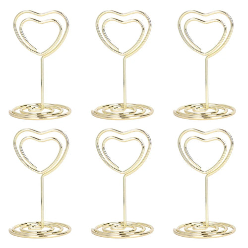 12 Piece Metal Place Card Holders Round or Heart Shape