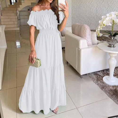 Summer Loose Long Dress Women Casual Elegant Ruffle Halter Sleeveless