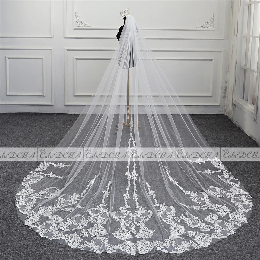 Cathedral Length Wedding Veil 1 Tier Long Lace Veil Floral Motif