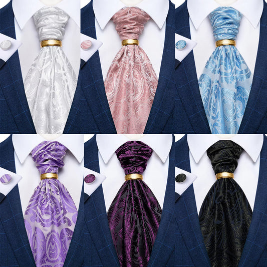 Men Luxury Ascot Tie Set Wedding Party Cravat Ties