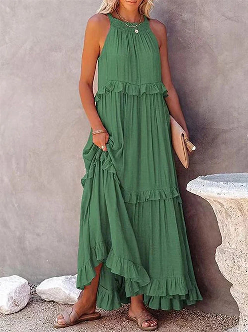 Summer Loose Long Dress Women Casual Elegant Ruffle Halter Sleeveless