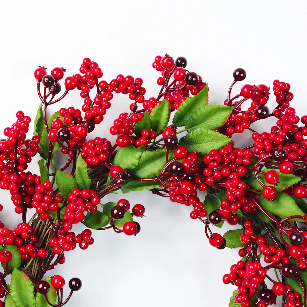 Yannew Christmas Red Berry Wreath for Front Door Outside Xmas Handmade