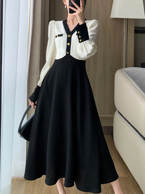 Elegant Dress for Women Long Sleeve Streetwear French Style Dress Slim