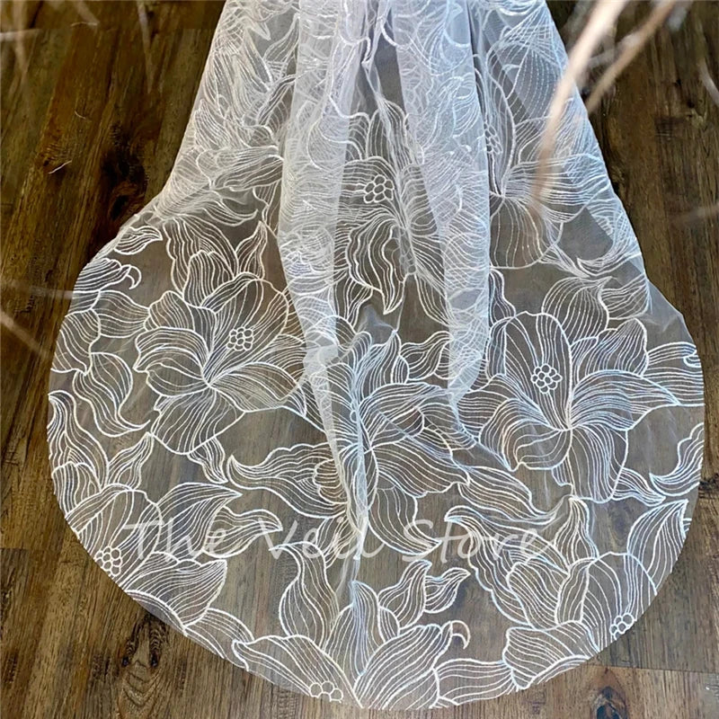 Gorgeous Off White Morning Glory Floral Bridal Veil