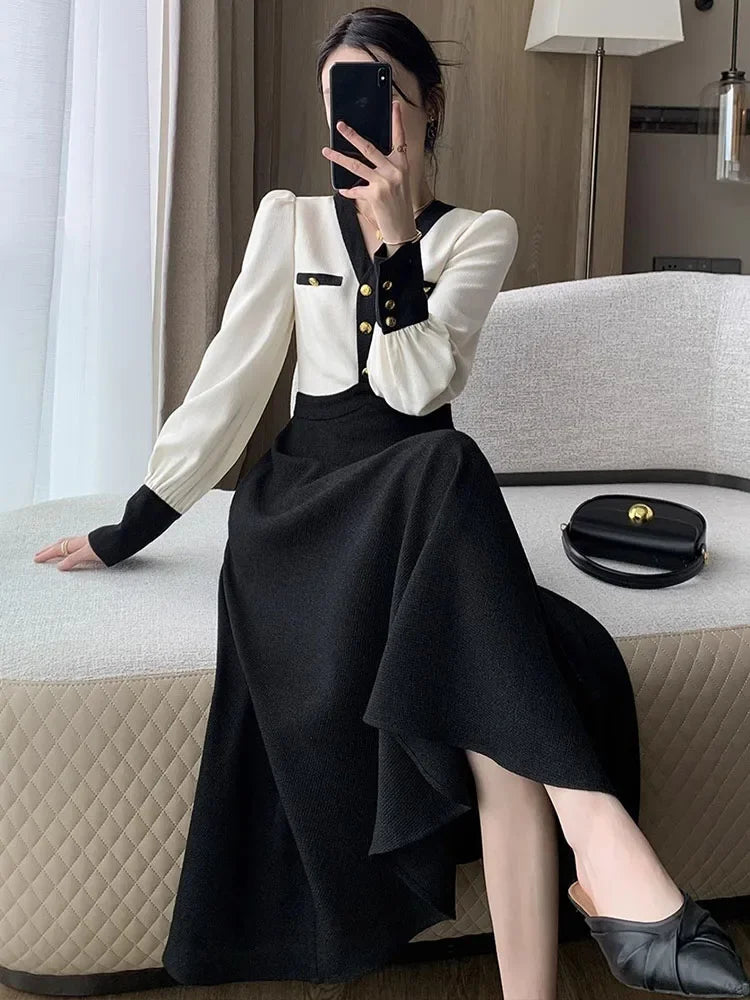 Elegant Dress for Women Long Sleeve Streetwear French Style Dress Slim