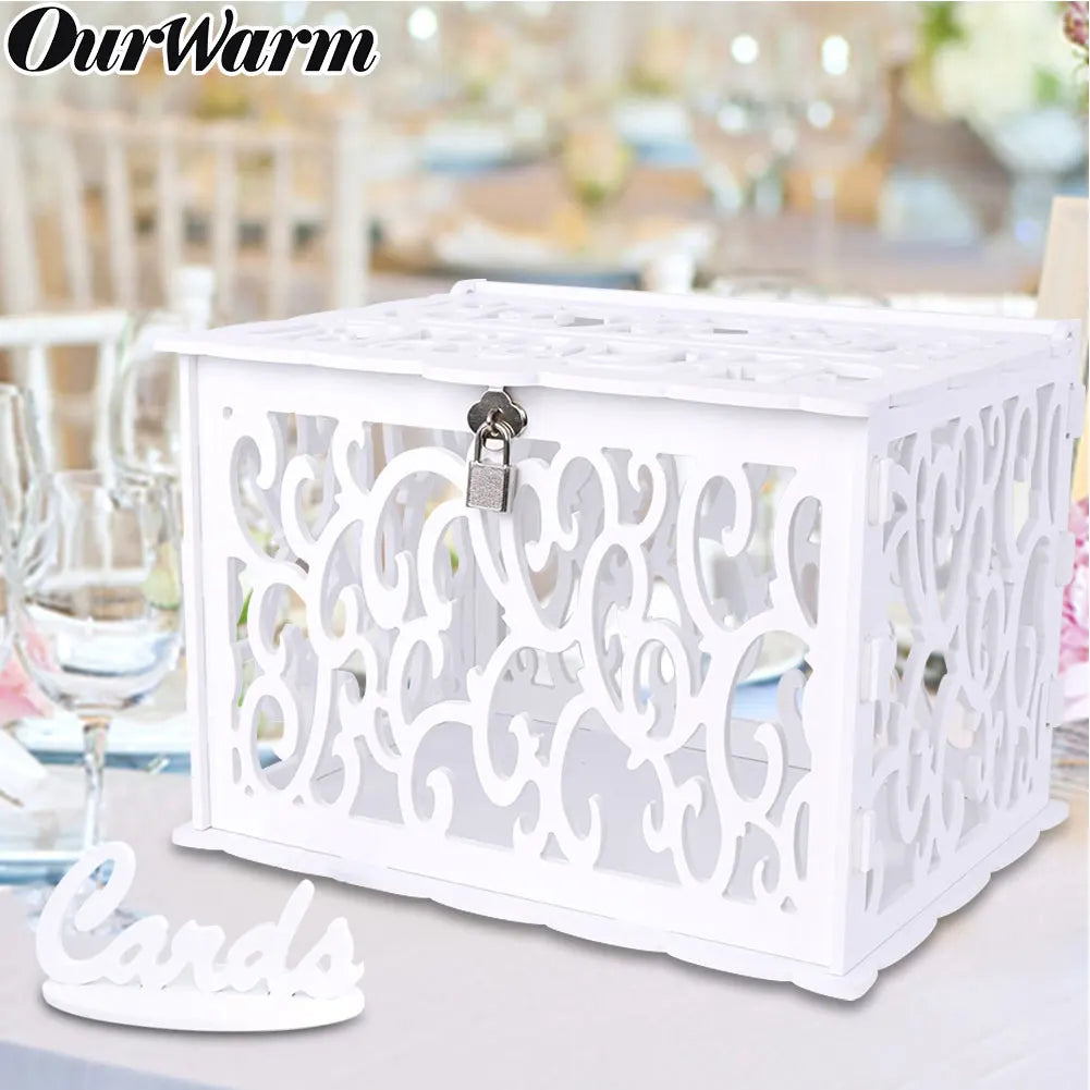 Wedding Envelope Card Box with Lock White